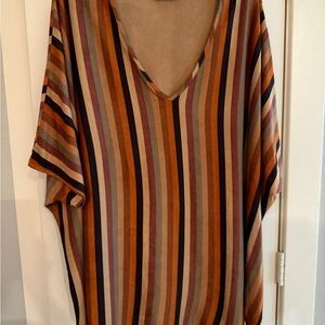 Adrienne V-Neck Blouse with Earthy Stripes